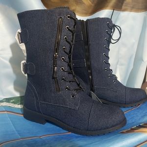 Denim Mid Calf Combat boots Emily by Daily sz 10